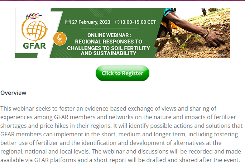 GFAR to hold webinar on the regional responses to soil fertility challenges