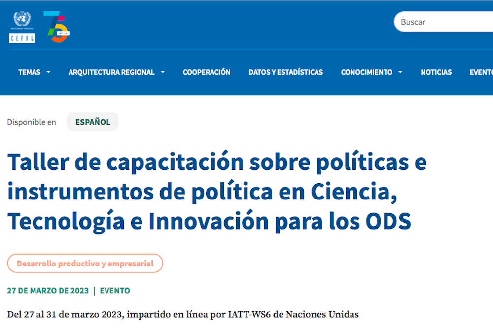 Taller de capacitación sobre políticas e instrumentos de política en Ciencia, Tecnología e Innovación para los ODS