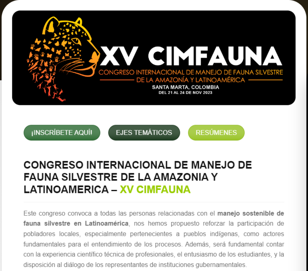 CONGRESO INTERNACIONAL DE MANEJO DE FAUNA SILVESTRE DE LA AMAZONIA Y LATINOAMERICA – XV CIMFAUNA