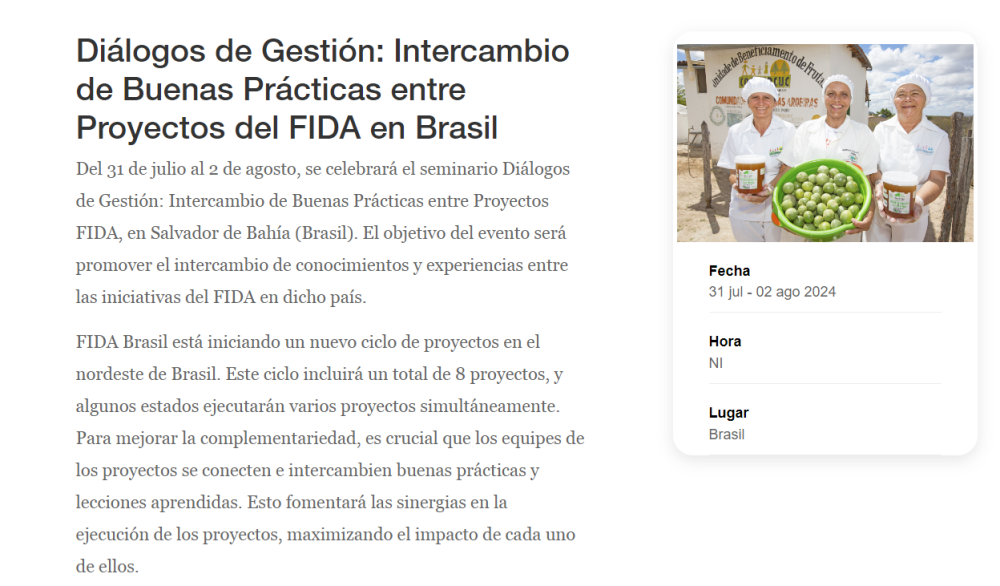 Diálogos de Gestión: Intercambio de Buenas Prácticas entre Proyectos del FIDA en Brasil