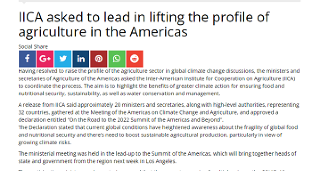 IICA asked to lead in lifting the profile of agriculture in the Americas