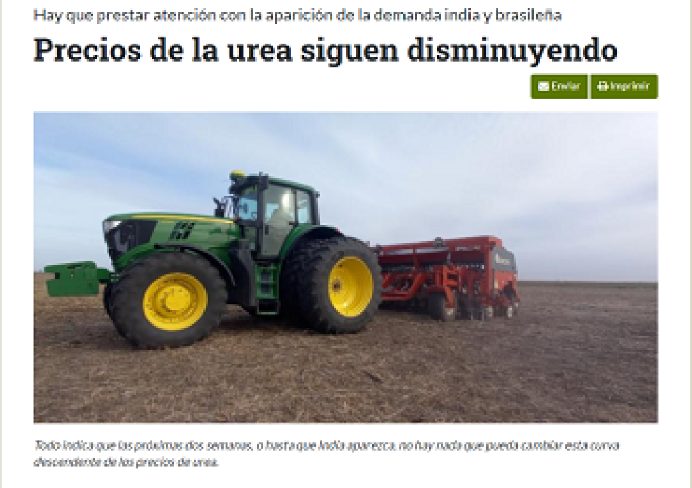 Precios de la urea siguen disminuyendo