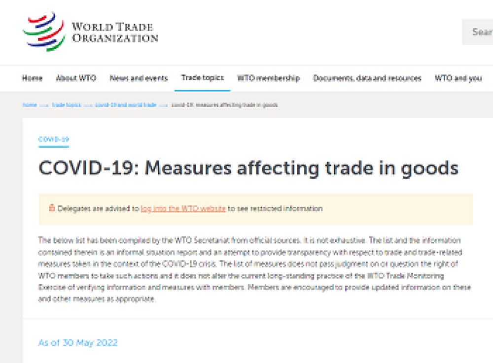 COVID-19: Measures affecting trade in goods