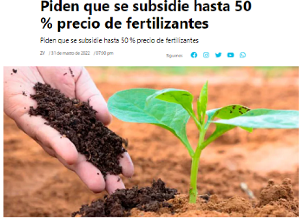 Piden que se subsidie hasta 50 % precio de fertilizantes en Honduras