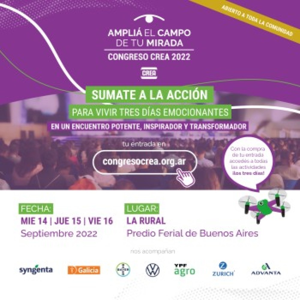 Alimentación, tecnología, juventud y comunidad: los ejes del Congreso CREA 2022