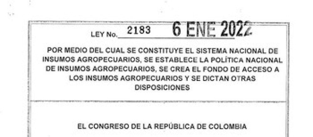 Ley 2183 de 2022 – Insumo Agropecuario