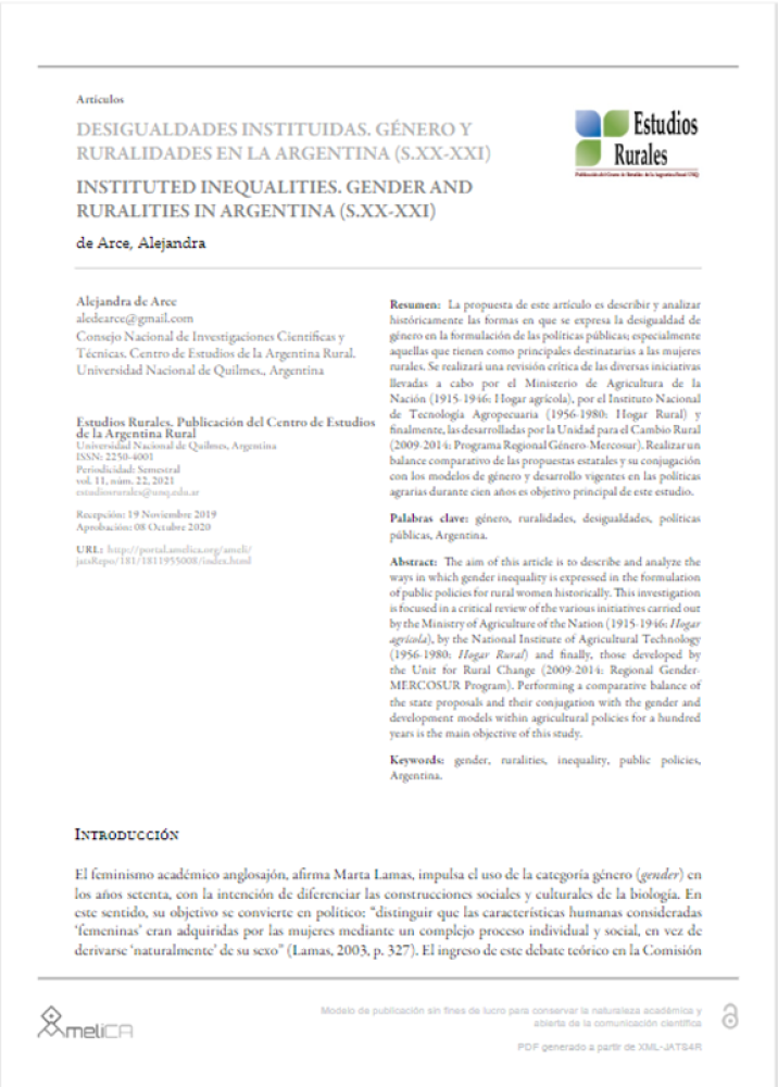 (ES) Desigualdades instituidas. Género y ruralidades en la Argentina (S.XX-XXI)