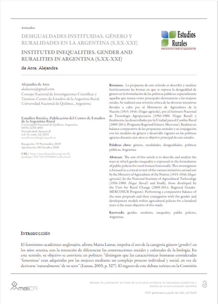 Desigualdades instituidas. Género y ruralidades en la Argentina (S.XX-XXI)