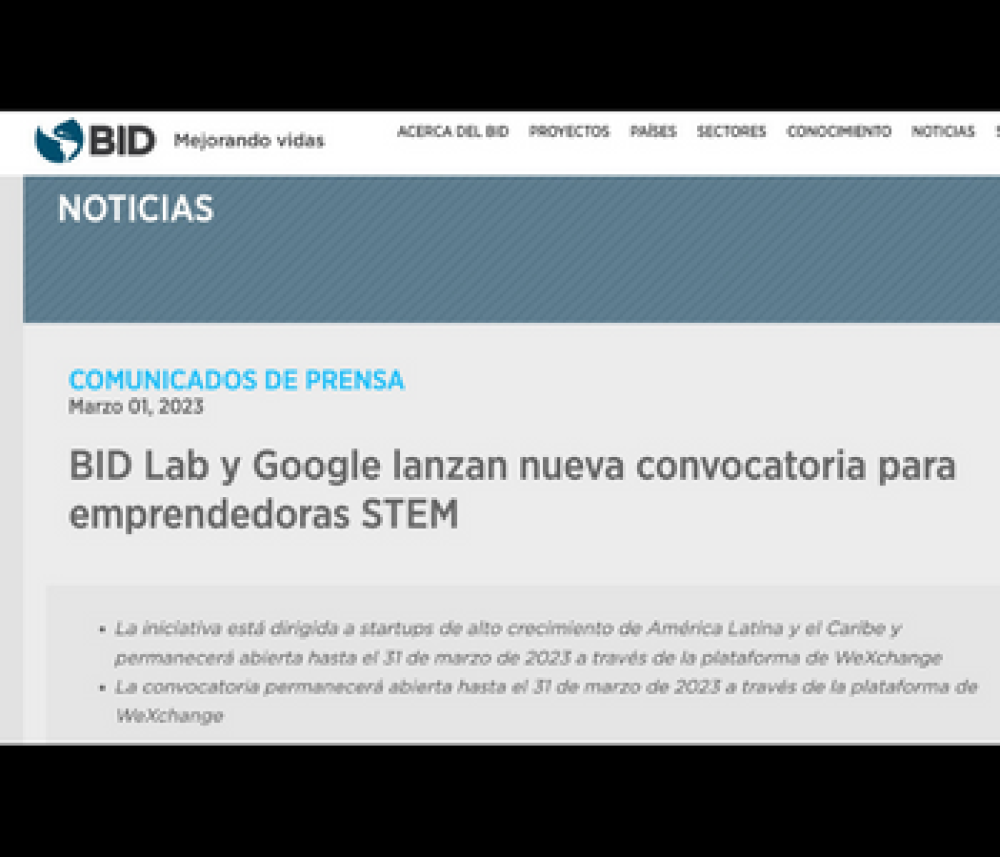 BID LAB y Google lanzan nueva convocatoria para emprendedoras STEM