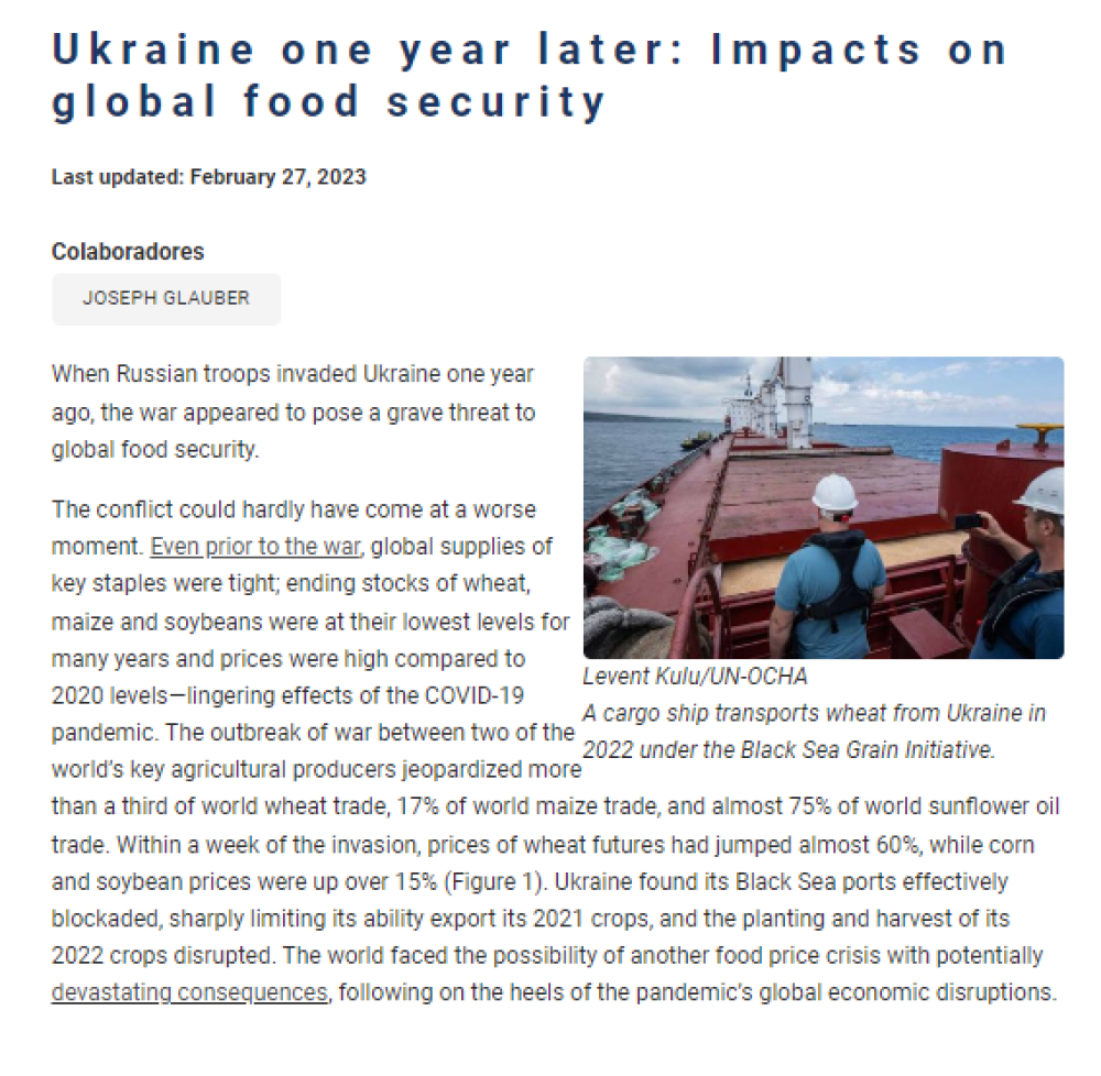 Ukraine one year later: Impacts on global food security