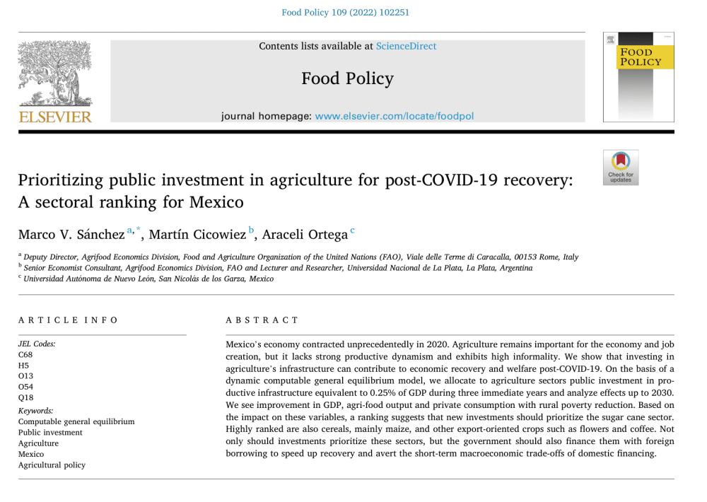 EN Priorizar la inversión pública en agricultura para la recuperación post-COVID-19: Una clasificación sectorial para México