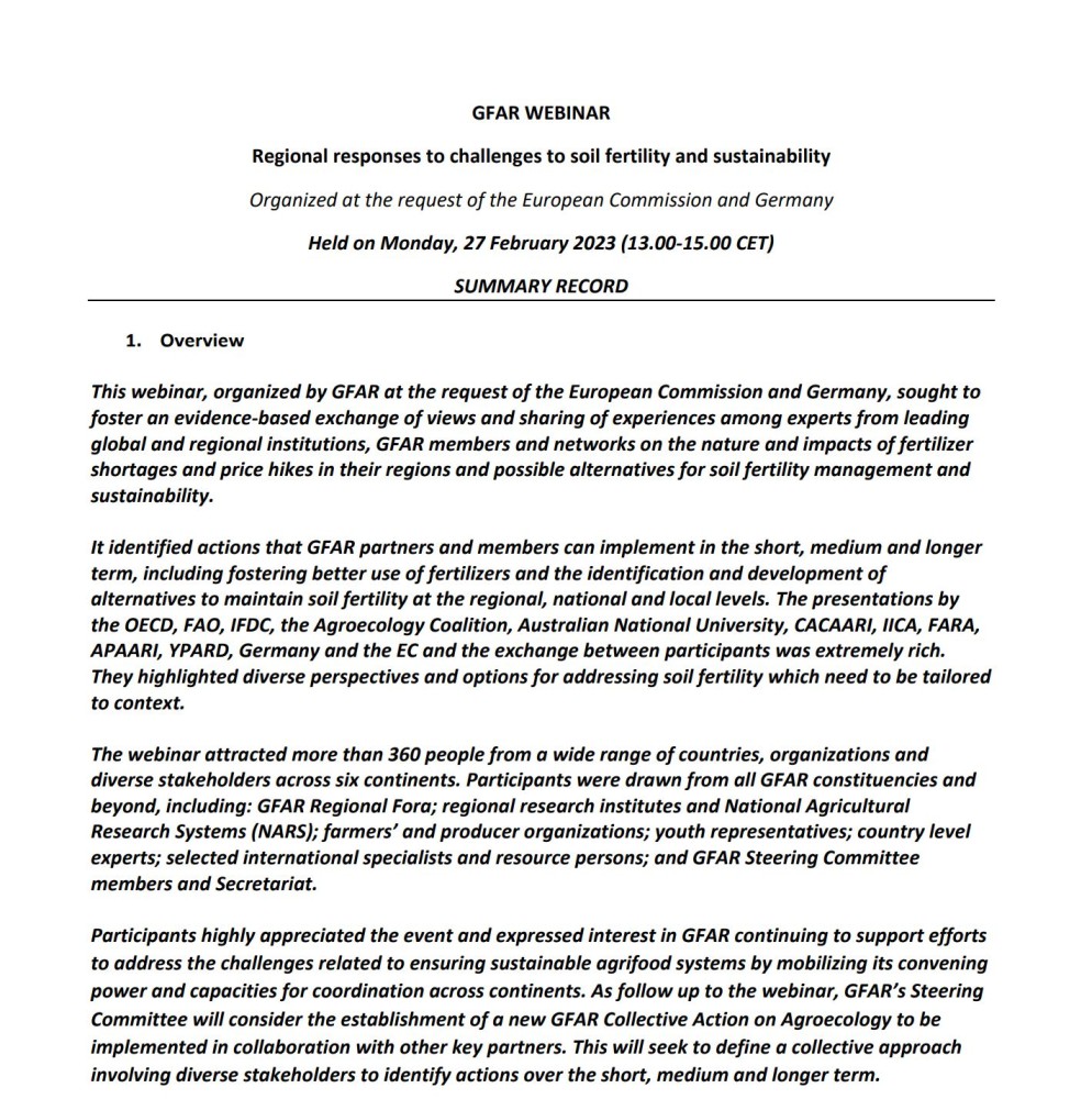 Reporte del Webinar: Respuestas regionales a los desafíos de la fertilidad y sustentabilidad de los suelos (EN)