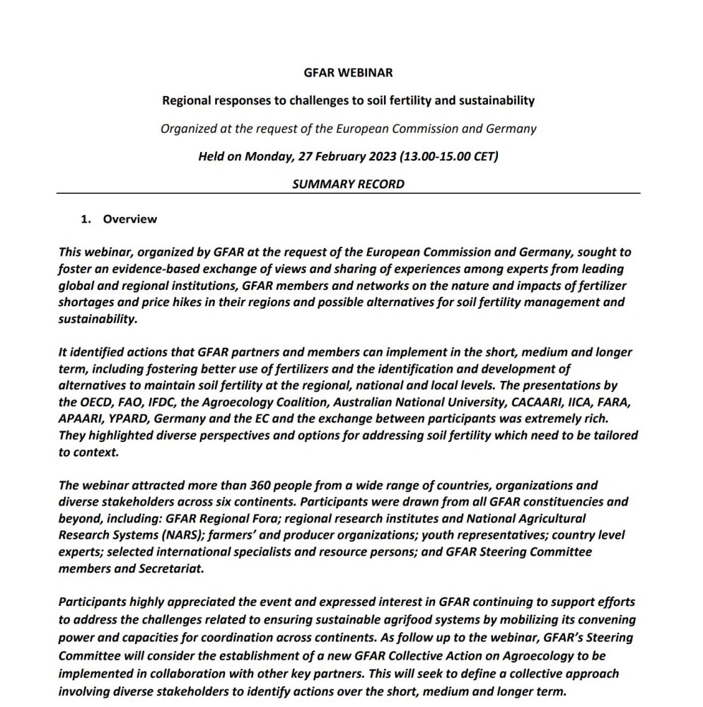 Webinar report: Regional responses to the challenges of soil fertility and sustainability