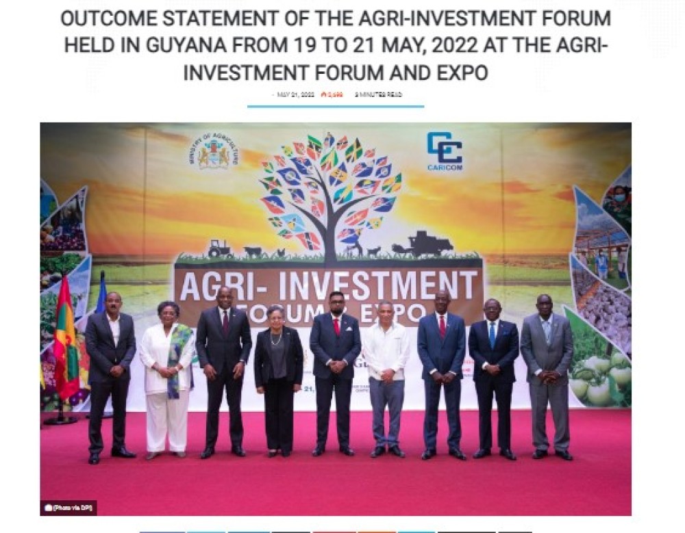 Agricultural Investment Forum (CARICOM) Results Statement