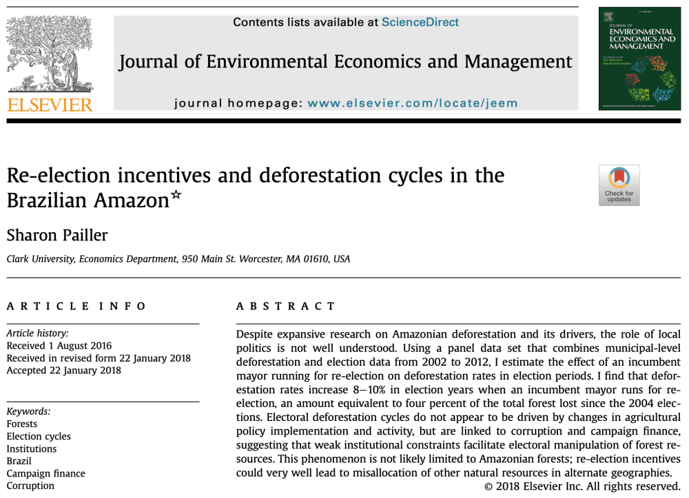 Re-election incentives and deforestation cycles in the Brazilian Amazon