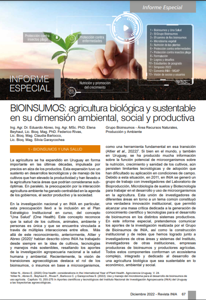 Bioinputs: organic and sustainable agriculture in its environmental, social and productive dimension.