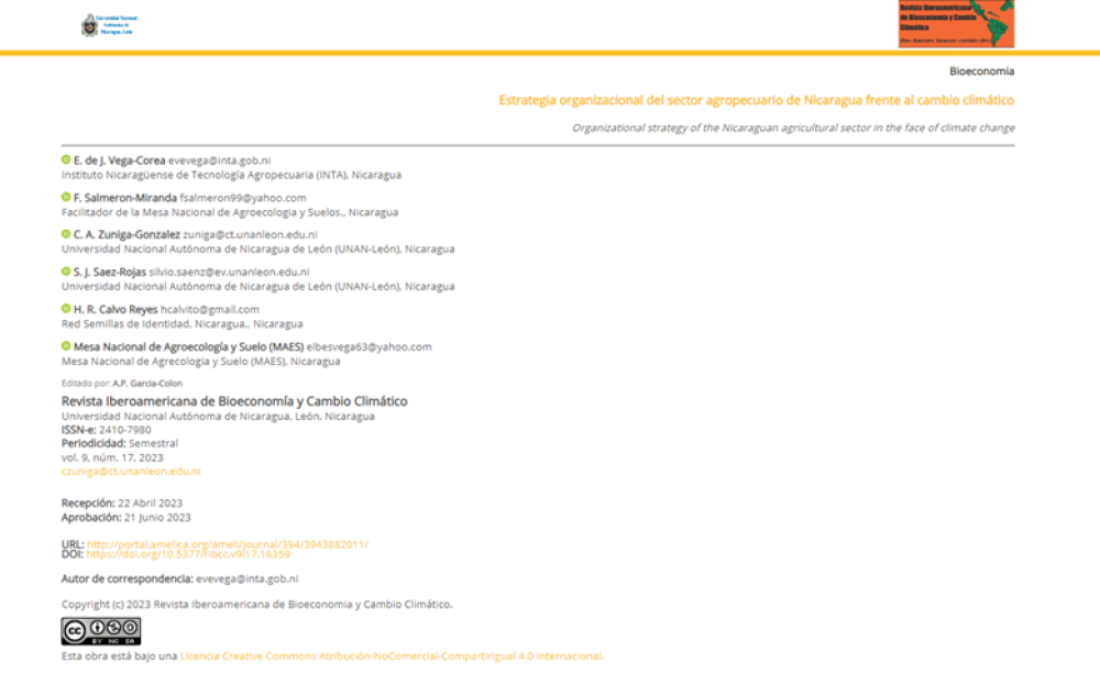 Estrategia organizacional del sector agropecuario de Nicaragua frente al cambio climático