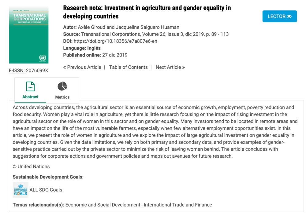 Inversión en agricultura e igualdad de género en los países en desarrollo