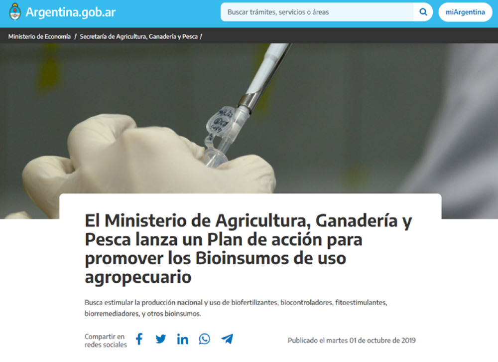 El Ministerio de Agricultura, Ganadería y Pesca lanza un Plan de acción para promover los Bioinsumos de uso agropecuario