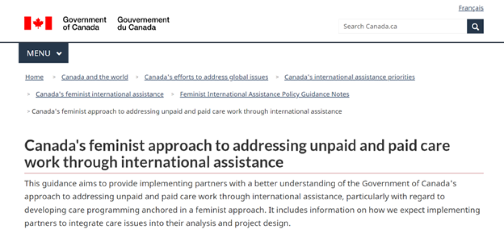 (EN) Canada's feminist approach to addressing unpaid and paid care work through international assistance