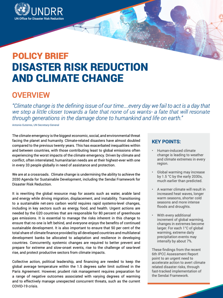 Informe político: Reducción del riesgo de catástrofes y cambio climático