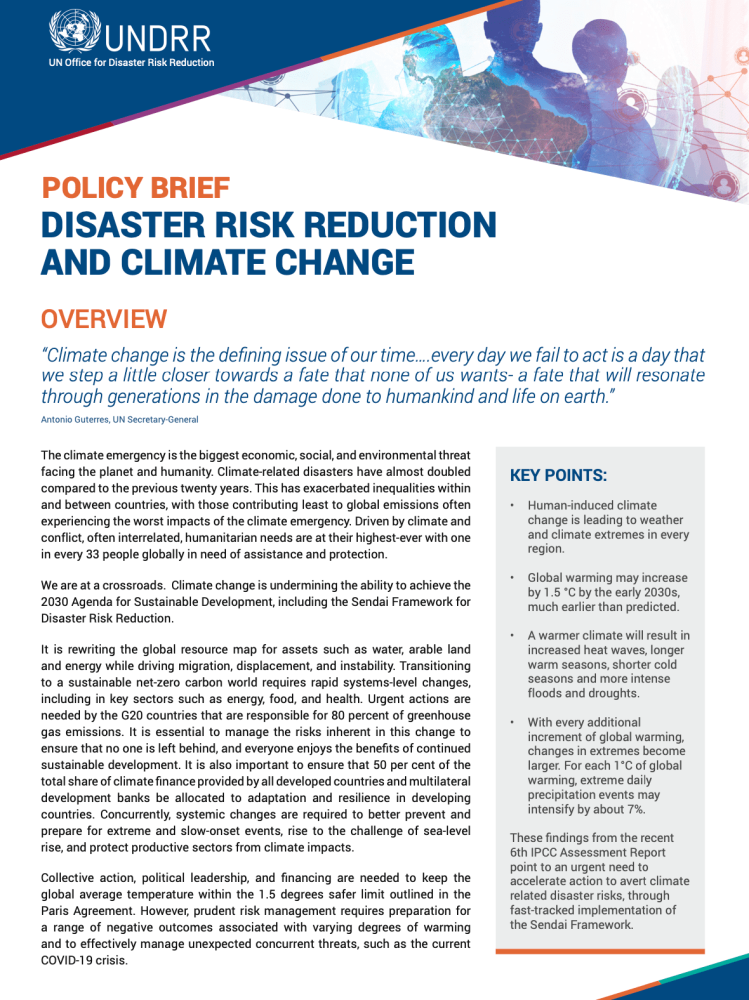 Policy brief: Disaster risk reduction and climate change