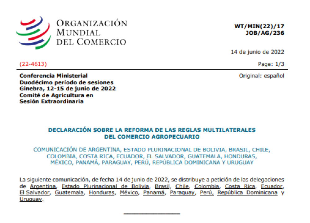 Joint declaration on the reform of multilateral agricultural trade rules