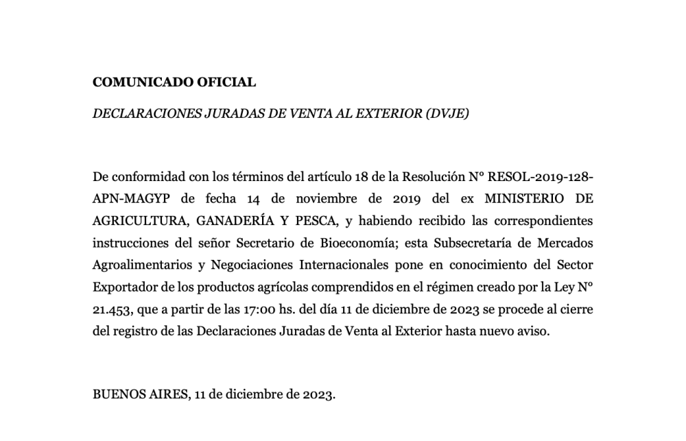 Closure of the Register of Sworn Declarations for Sale Abroad