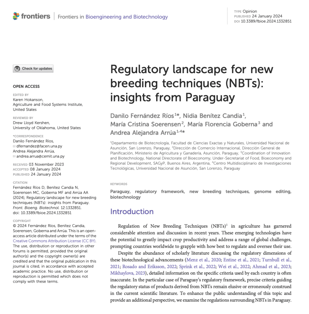 Regulatory landscape for new breeding techniques (NBTs): insights from Paraguay