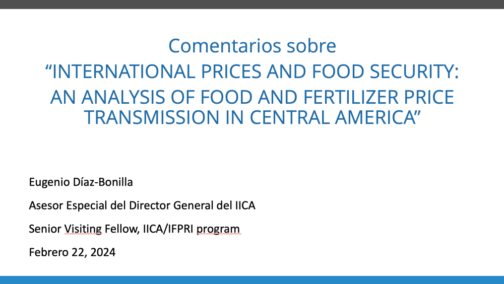 Comentarios sobre los Precios Internacionales y Seguridad Alimentaria: Un análisis de la transmisión de precios de alimentos y fertilizantes en América Central