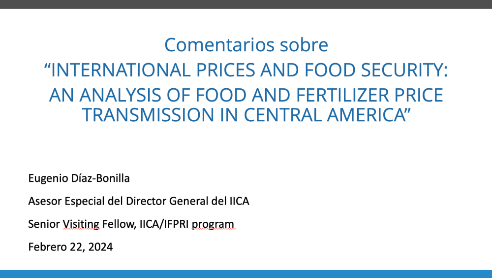Comments on International Prices and Food Security: An analysis of the transmission of food and fertilizer prices in Central America.