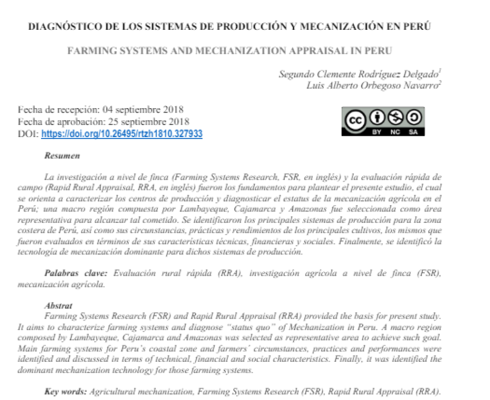 Diagnóstico de los sistemas de producción y mecanización en Perú