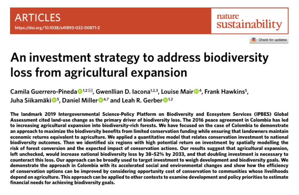 Una estrategia de inversión para abordar la pérdida de biodiversidad debido a la expansión agrícola