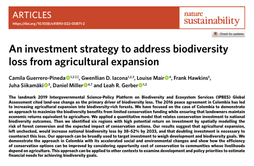 An investment strategy to address biodiversity loss from agricultural expansion