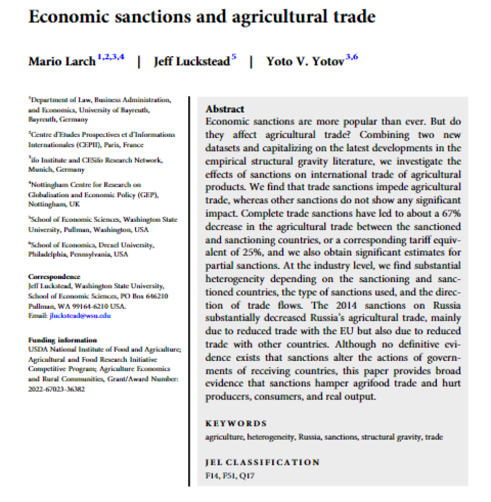 Economic sanctions and agricultural trade