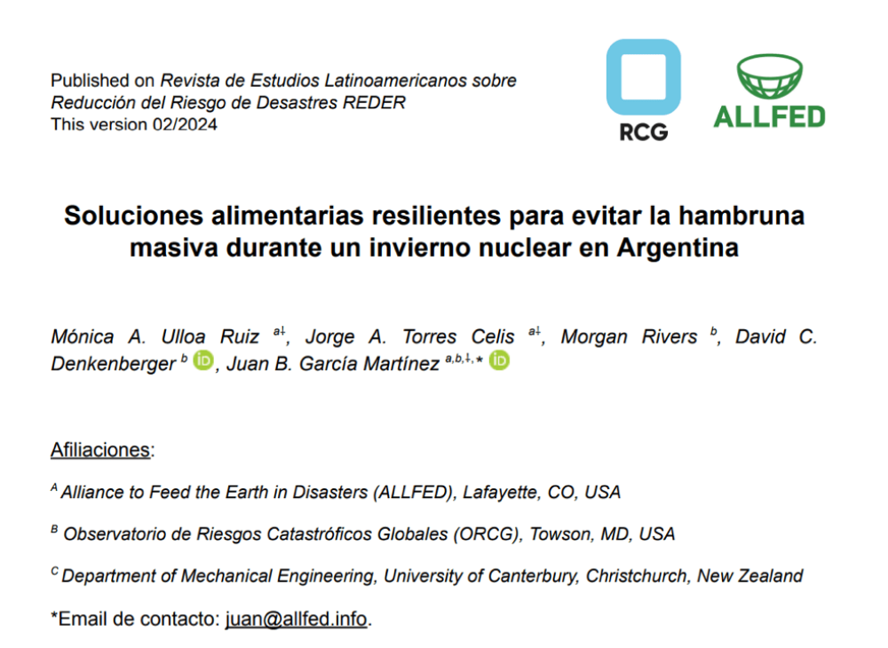 Soluciones alimentarias resilientes para evitar la hambruna masiva durante un invierno nuclear en Argentina