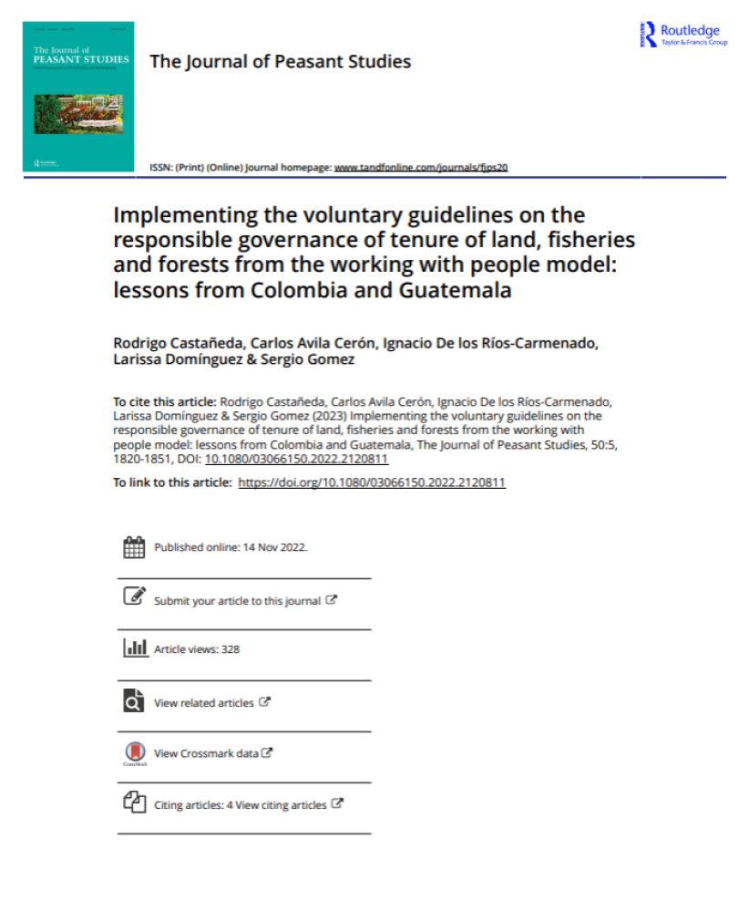 Implementing the voluntary guidelines on the responsible governance of tenure of land, fisheries and forests from the working with people model: lessons from Colombia and Guatemala