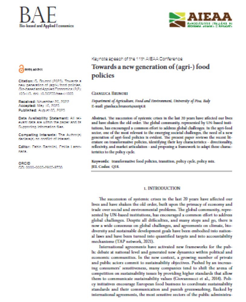 Towards a new generation of (agri-) food policies