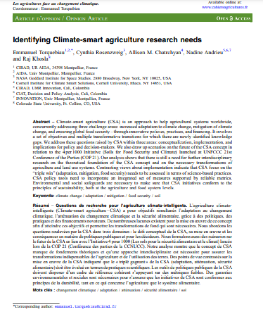 Identifying Climate-smart agriculture research needs