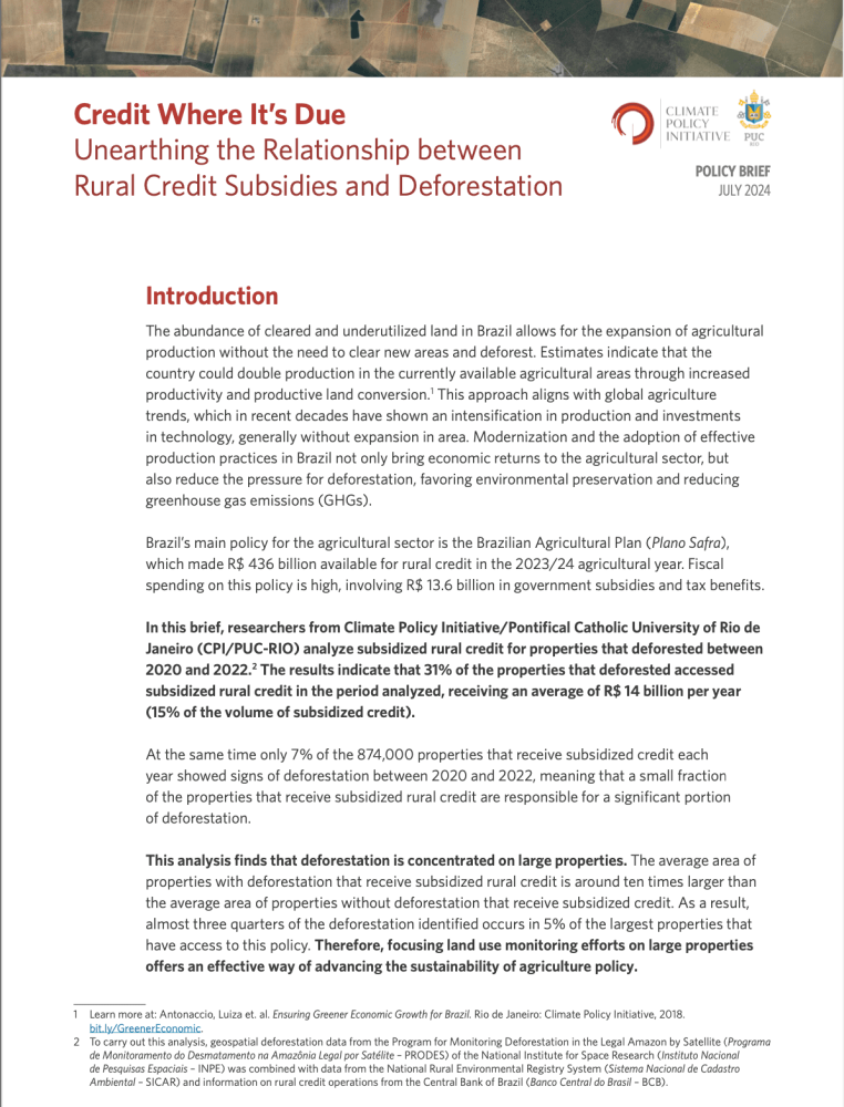 Subsidized Rural Credit and Deforestation in Brazil