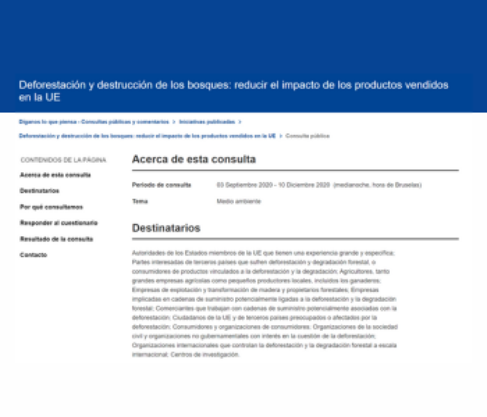 Consulta pública: Deforestación y destrucción de los bosques - Reducir el impacto de los productos vendidos en la UE