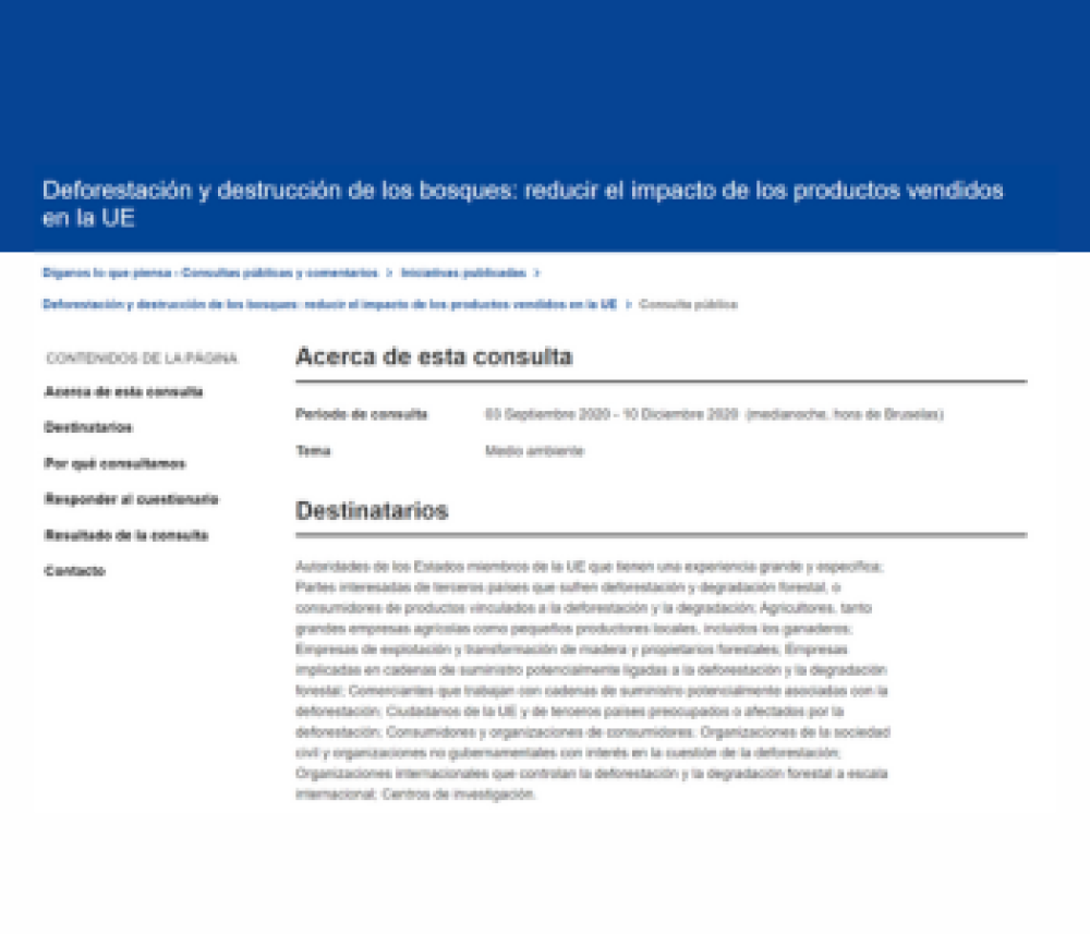Public Consultation: Deforestation and forest degradation – reducing the impact of products placed on the EU market