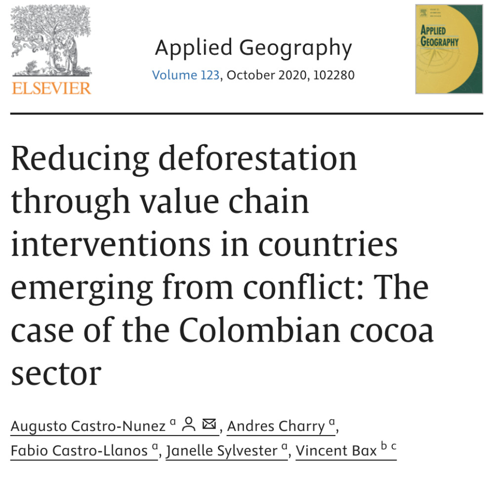 Reducing deforestation through value chain interventions in countries emerging from conflict: The case of the Colombian cocoa sector