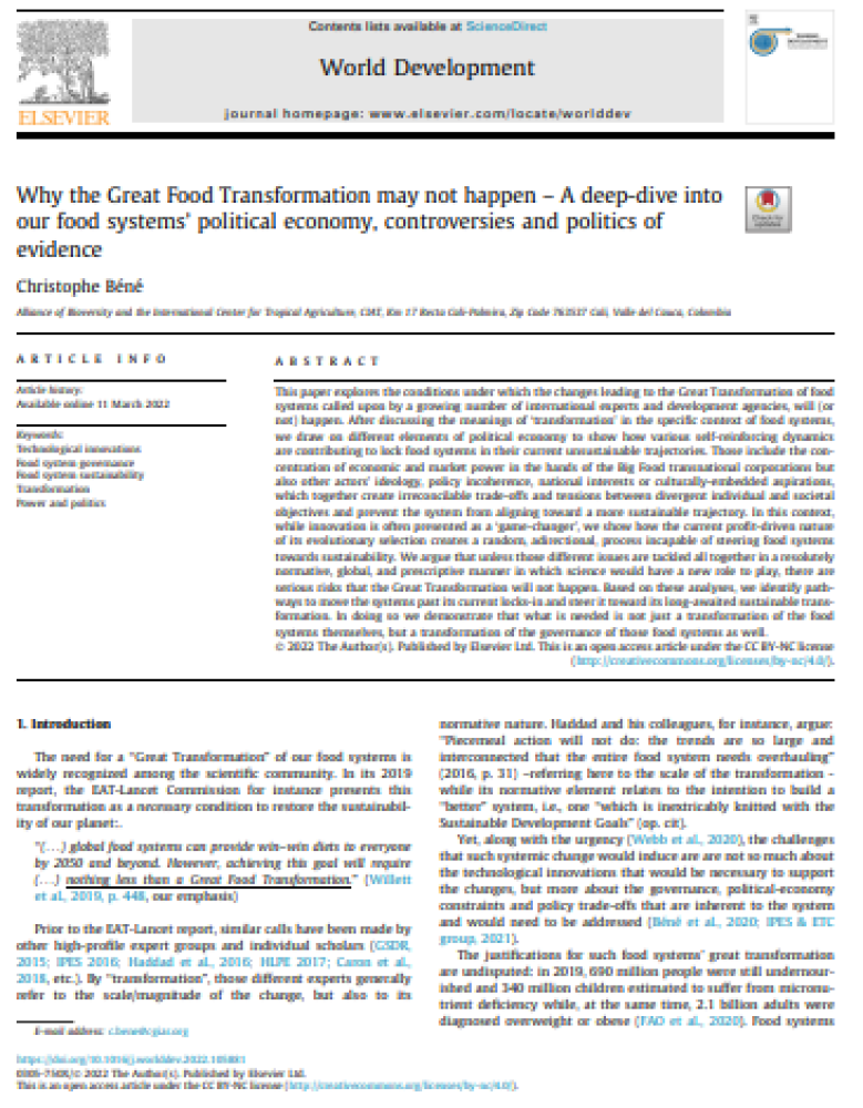 Why the Great Food Transformation may not happen – A deep-dive into our food systems’ political economy, controversies and politics of evidence