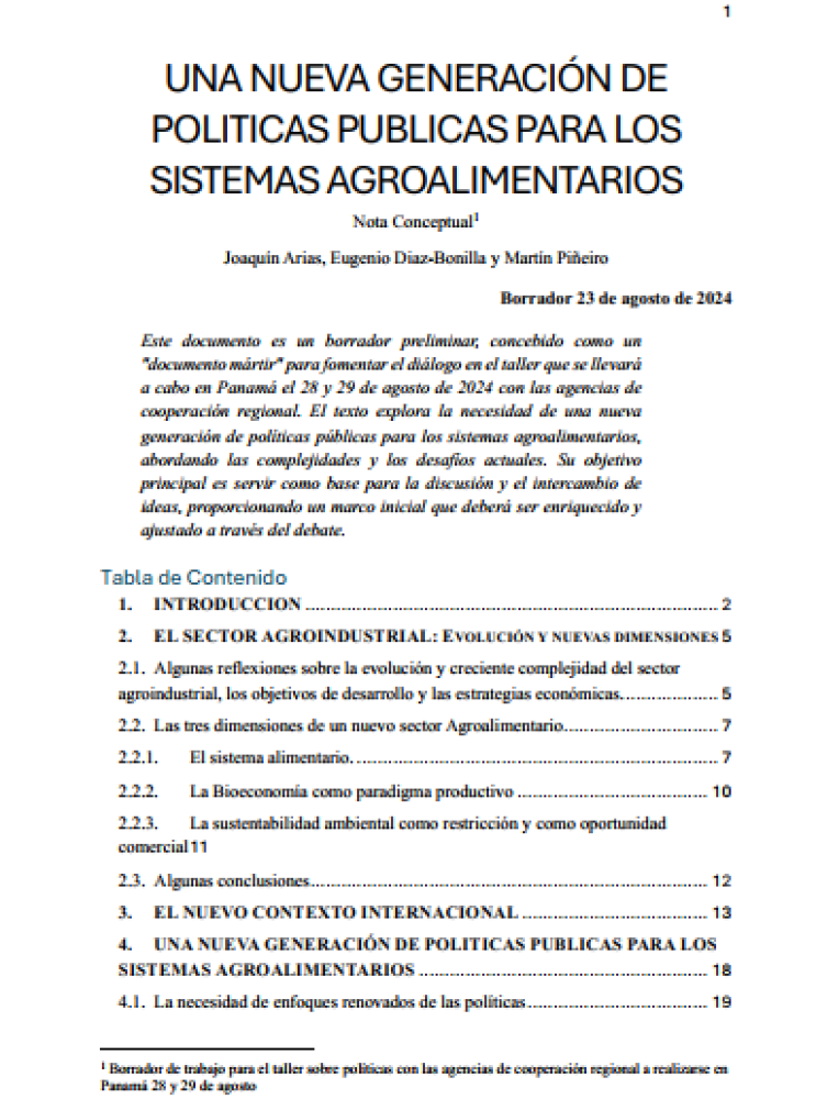 Nota conceptual: Una nueva generación de políticas públicas para los sistemas agroalimentarios