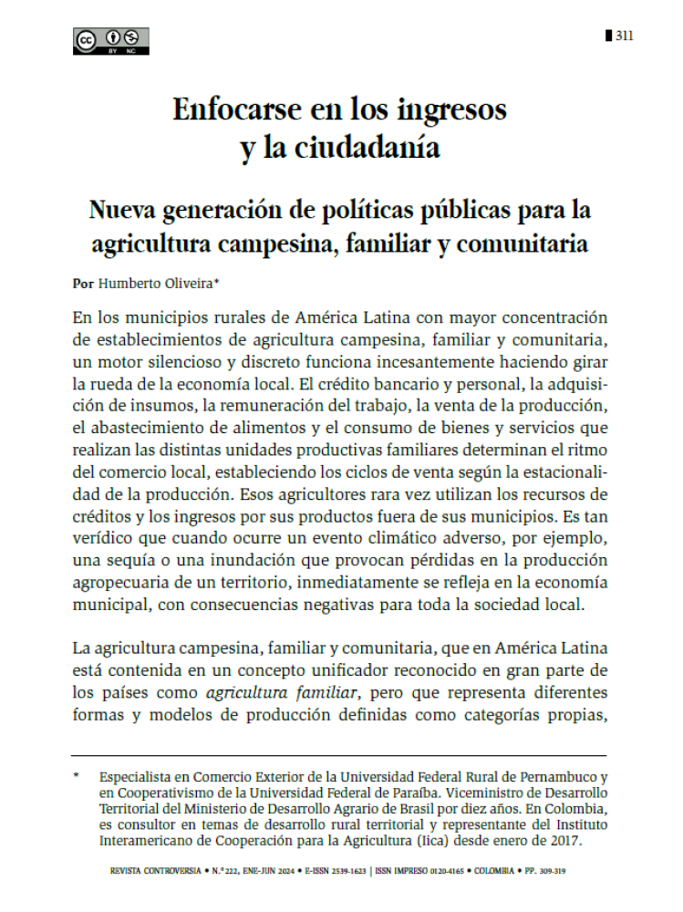 Enfocarse en los ingresos y la ciudadanía: Nueva generación de políticas públicas para la agricultura campesina, familiar y comunitaria