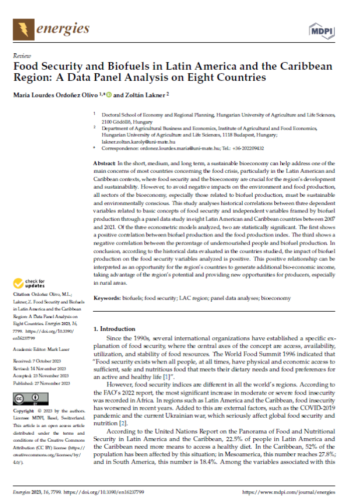 Food Security and Biofuels in Latin America and the Caribbean Region: A Data Panel Analysis on Eight Countries