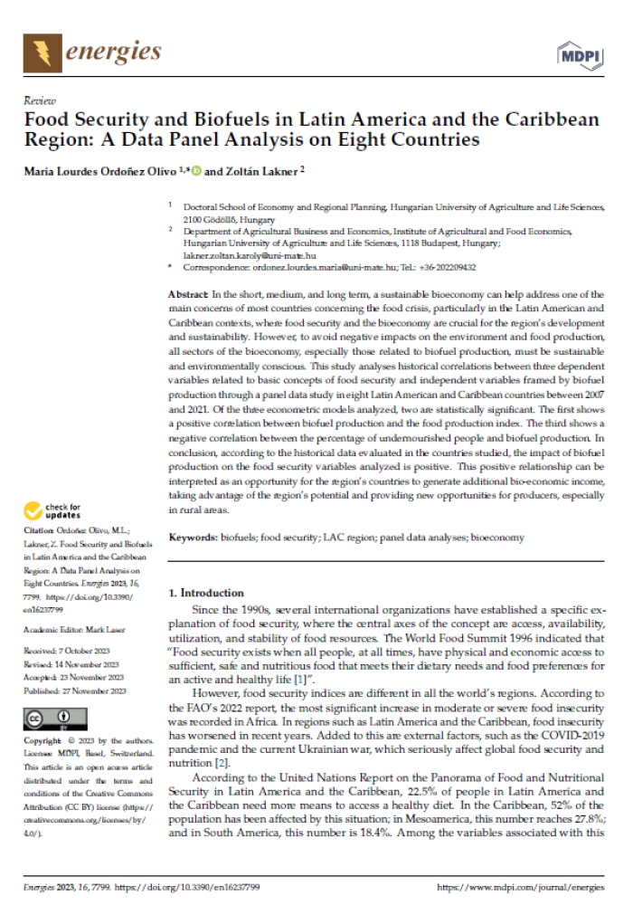 Seguridad alimentaria y biocombustibles en la región de América Latina y el Caribe: Un análisis de datos de panel en ocho países
