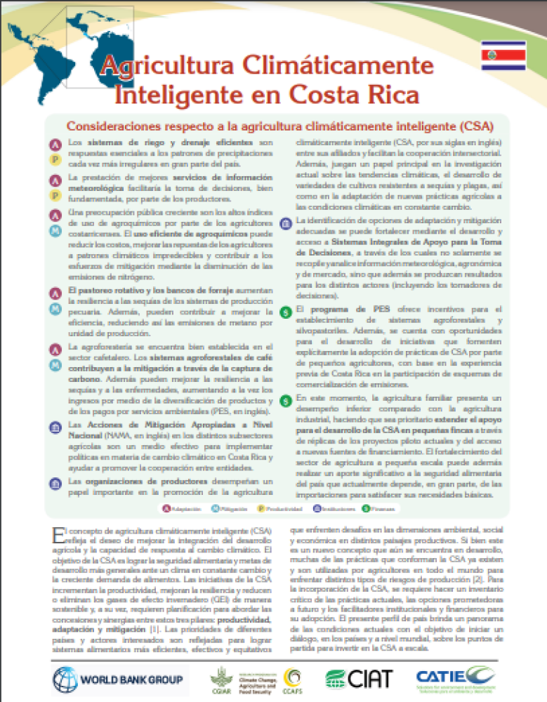 Perfil Agricultura Climáticamente Inteligente en Costa Rica