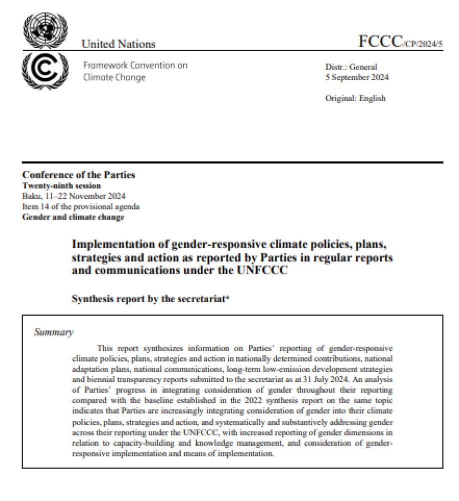 Implementación de políticas, planes, estrategias y acciones climáticas con perspectiva de género, según lo informado por las Partes en los informes periódicos y comunicaciones en el marco de la CMNUCC